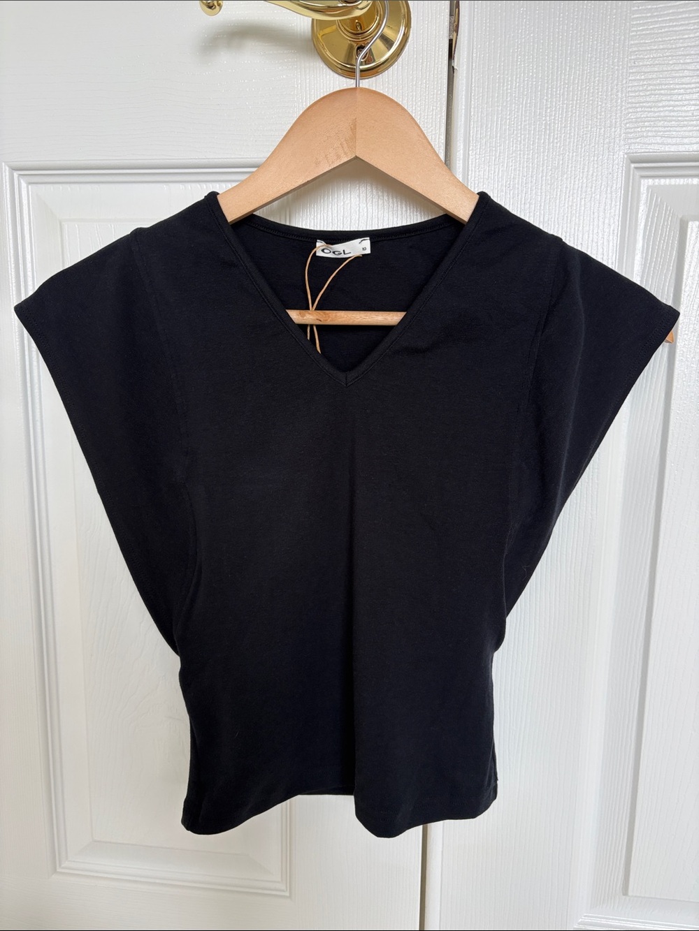 NWT  OGL Black Navy V-Neck Cap Sleeve Women’s Top - Picture 6 of 7